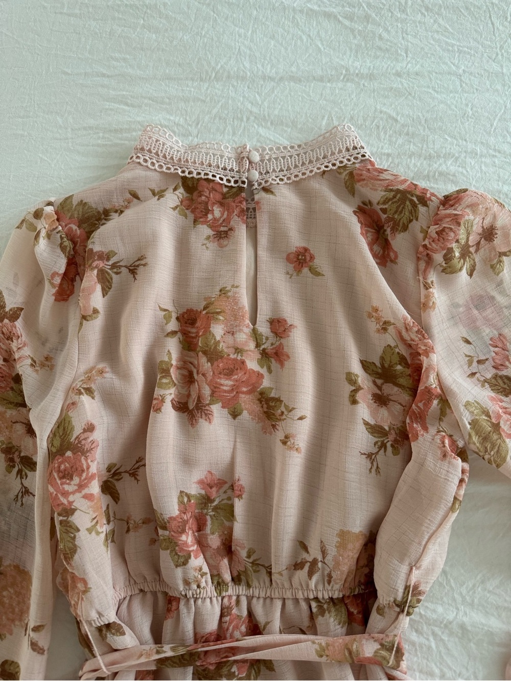 Blu Pepper Blush Floral Lace-Trim Long Sleeve Tiered Mini Dress - Picture 8 of 14